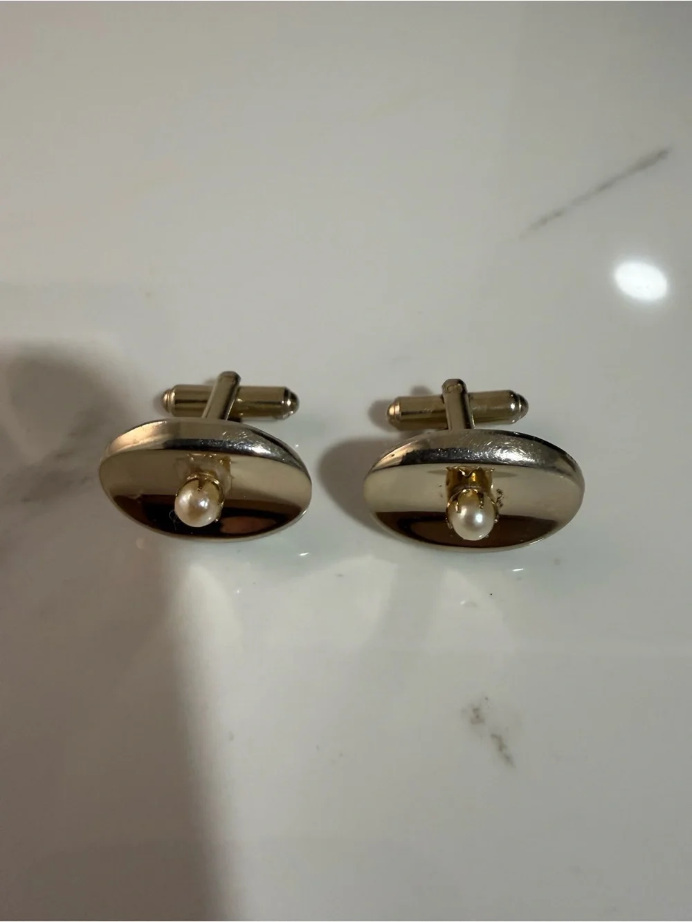 Oval Cufflinks with Pearl Accent